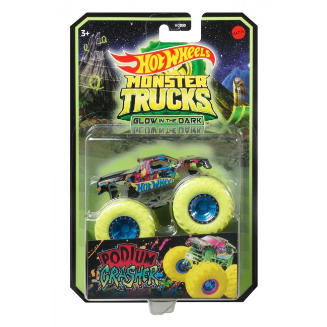 Базова машинка позашляховик Сяючі в темряві серії Monster Trucks Hot Wheels в ас HCB