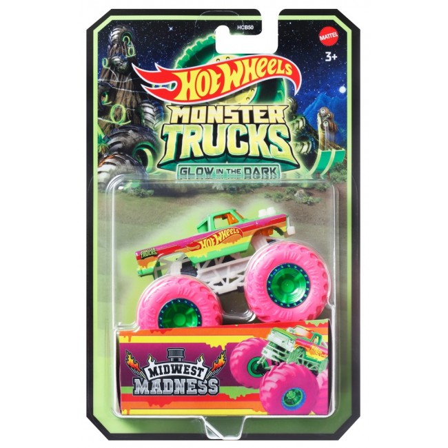 Базова машинка позашляховик Сяючі в темряві серії Monster Trucks Hot Wheels в ас HCB