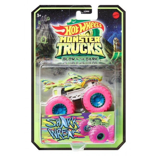 Базова машинка позашляховик 1 64 Сяючі в темряві серії Monster Trucks Hot Wheels в ас HCB50